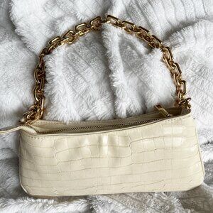 Zara Shoulder Bag Handbag White Animal Croc Embossed Print Gold-Tone Chain Strap